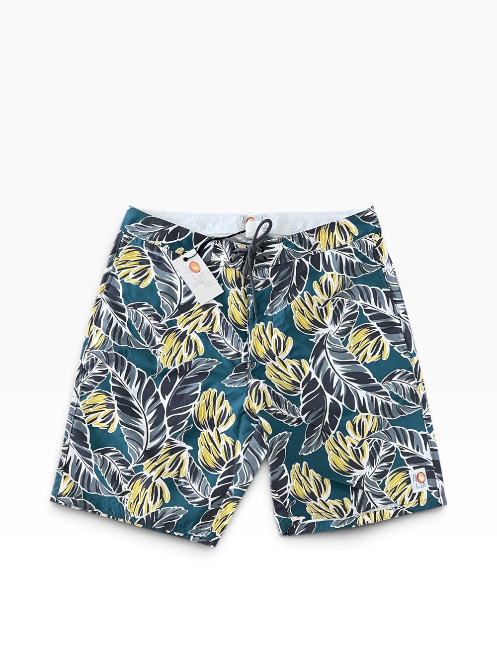 ALOHA MARINA NWT Hanalei Tropical Banana Leaf Swim Board Shorts Teal Gray Size M